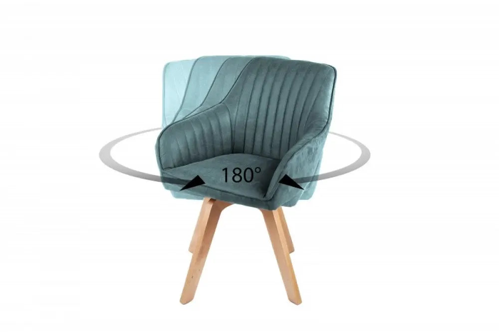 Scaun pivotant tapitat cu Catifea Turcoaz petrol cu picioare din Lemn de fag Maro H84xL60xA60cm Livorno