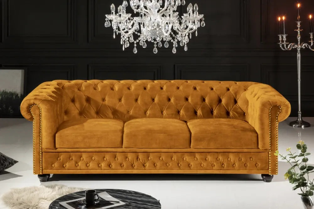 Canapea tapitata cu Catifea Galben mustar L205cm CHESTERFIELD