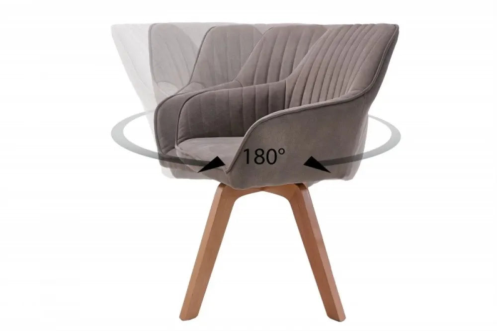 Scaun pivotant tapitat cu Microfibra Gri taupe cu picioare din Lemn de fag Maro H84xL60xA60cm Livorno