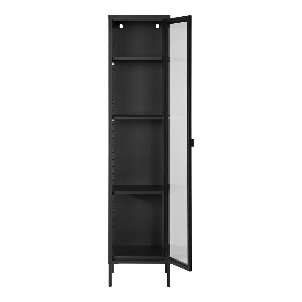 Dulap ingust cu 1 usa din Sticla si Metal Negru L40xH180cm Brisbane Slim