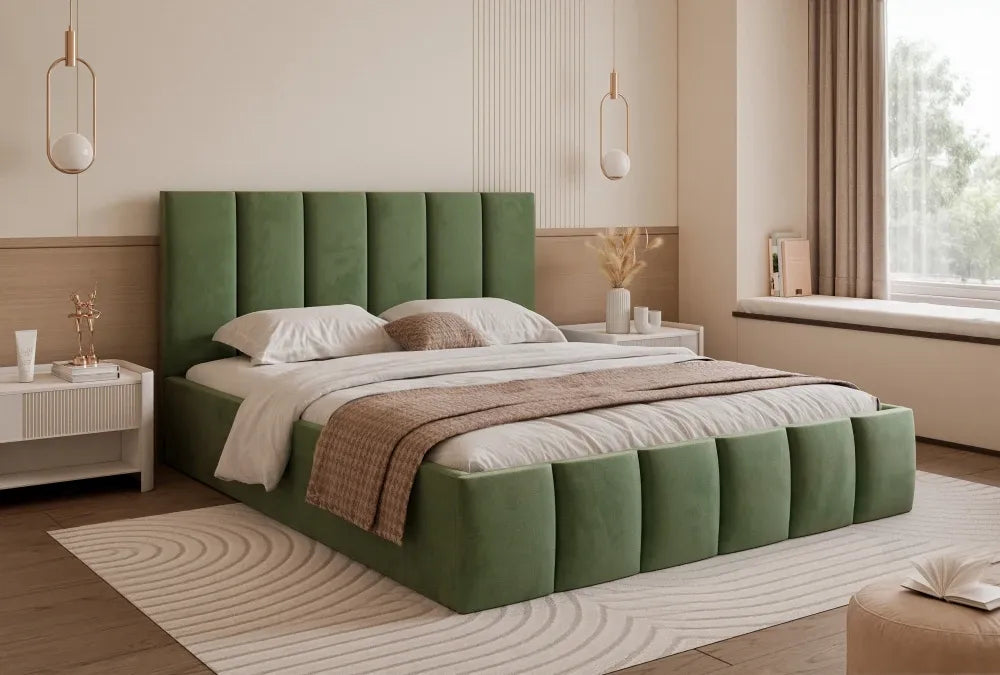 Pat 140 x 200 tapitat cu Catifea Velutto Verde Lerena