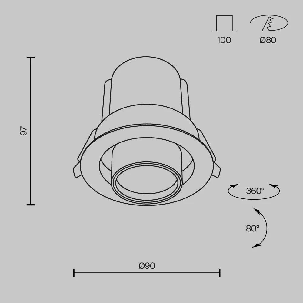 Spot incastrat ascuns din Aluminiu Negru H10xD9cm IP20 10W 760lm 3000k Downlight