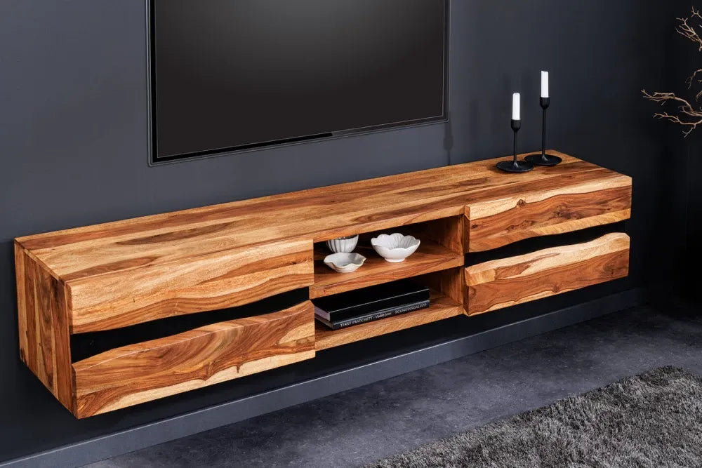 Comoda TV suspendata din Lemn de sheesham Maro L160xH30cm AMAZONAS