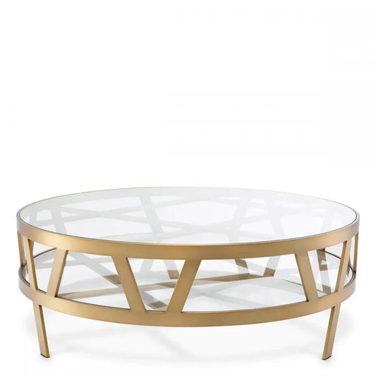 Masuta de cafea Rotunda din Otel inoxidabil Alama si Sticla Transparent D110xH37cm Billinghurst Eichholtz