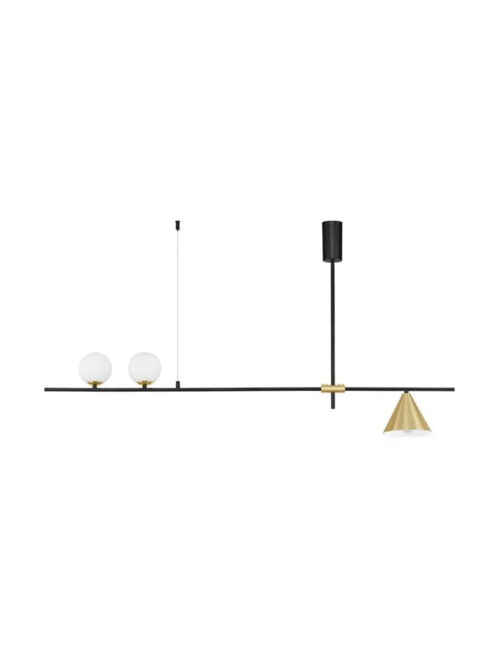 Lustra structura din Metal Negru/Auriu si abajur din Sticla Alb H70xL123cm IP20 SWAY