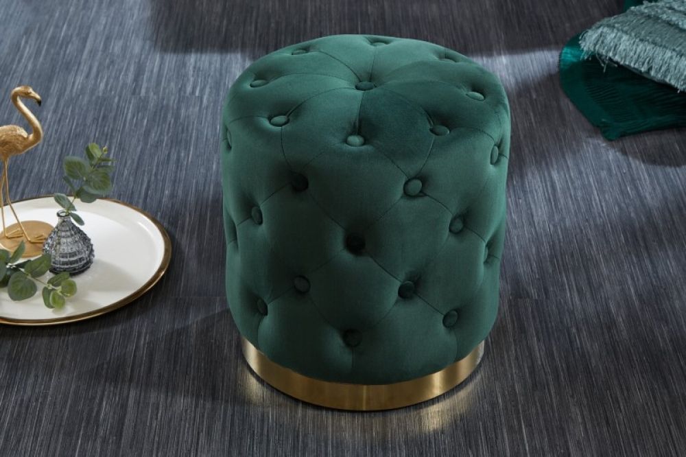 Puf rotund tapitat cu Catifea Verde D36xH40cm Chester