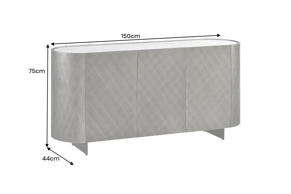 Comoda din Ceramica/MDF Alb/Gri si Metal Negru L150xH75cm REFLECTION