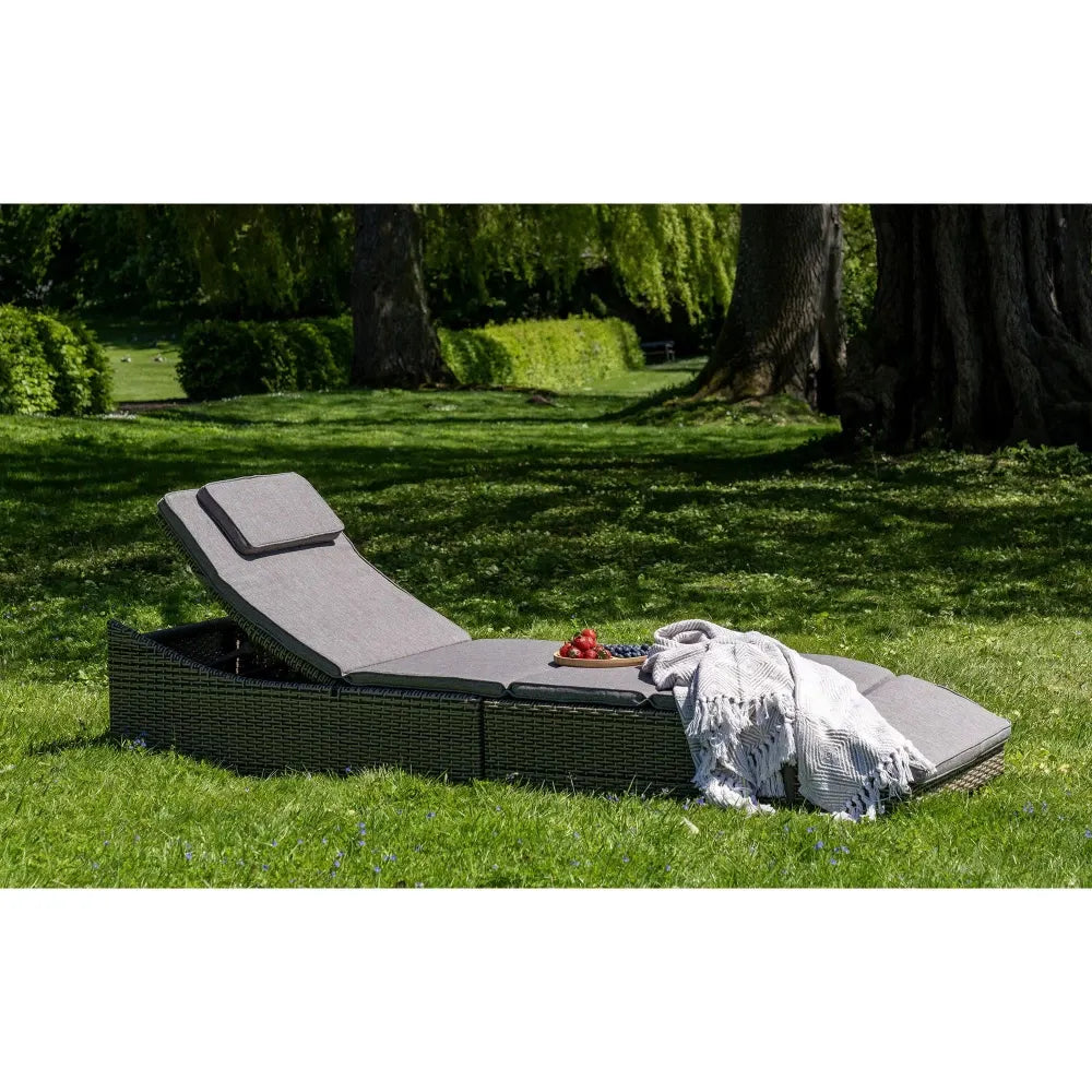 Sezlong de exterior cu perna din Metal/poliratan Maro si Stofa Gri H35/80xL200cm Split