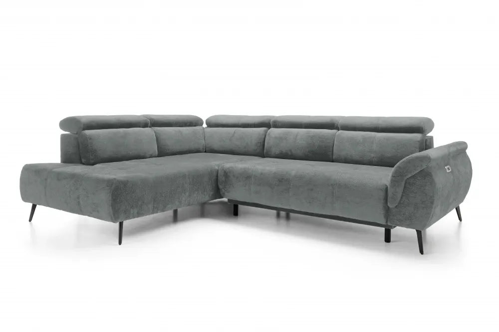 Coltar extensibil electric tapitat cu Chenille Gri Inchis cu lada depozitare Genova II