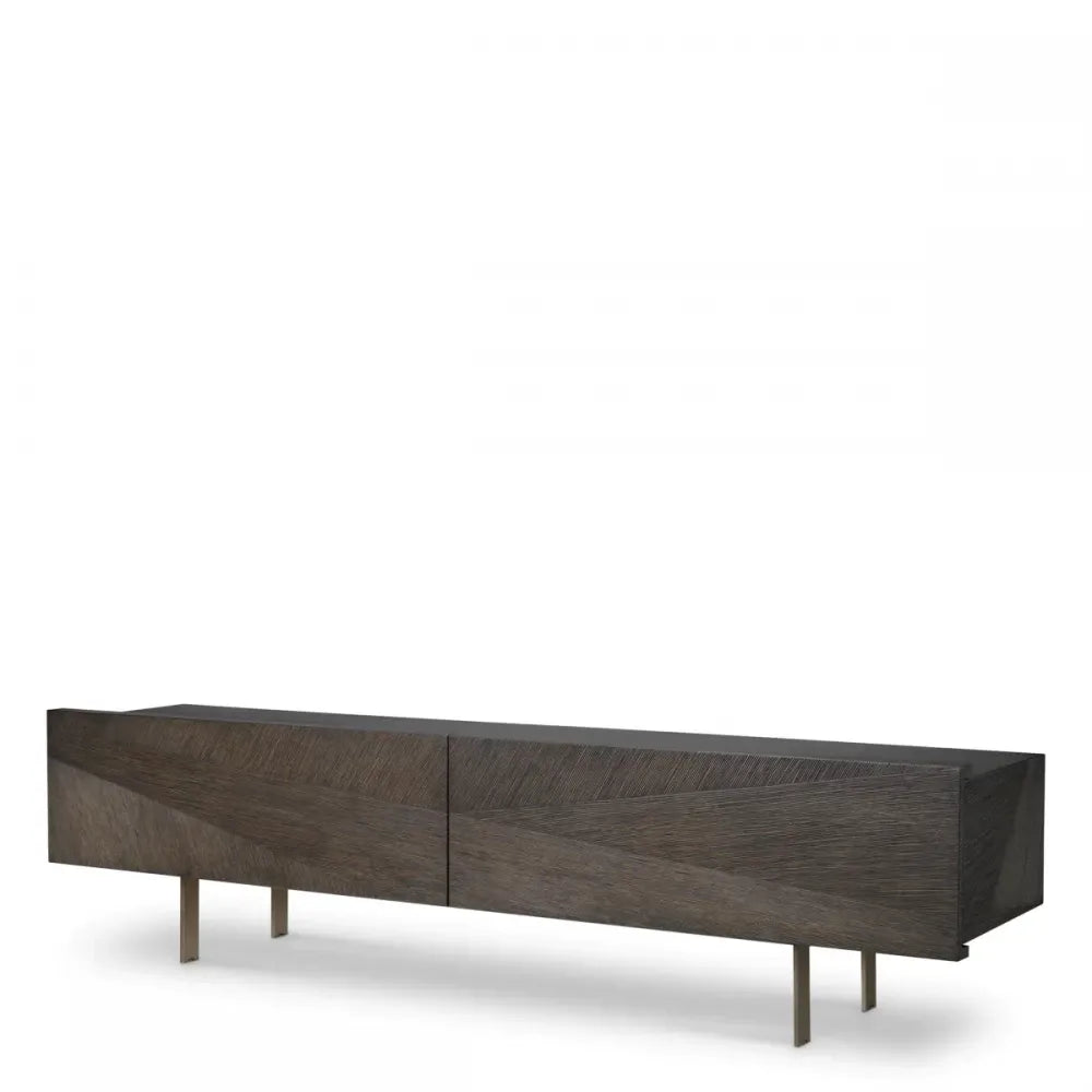 Comoda TV din Furnir de stejar Maro Mocha si Metal Bronz L200xH52cm San Martin Eichholtz
