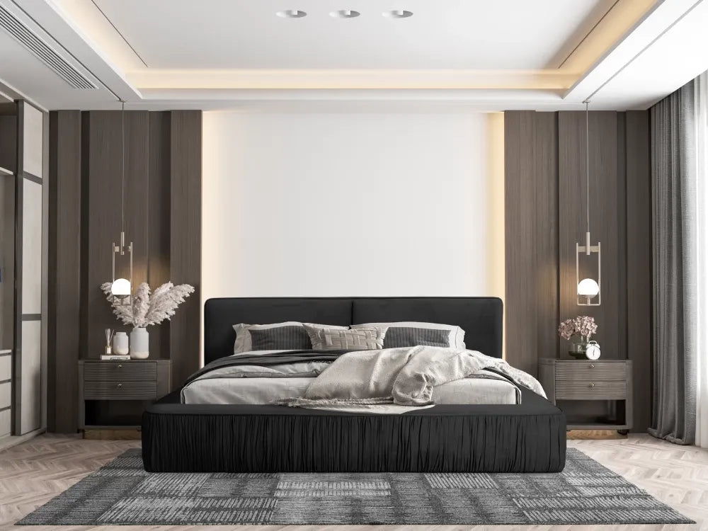 Pat 160x200cm tapitat cu Catifea Negru Naomi