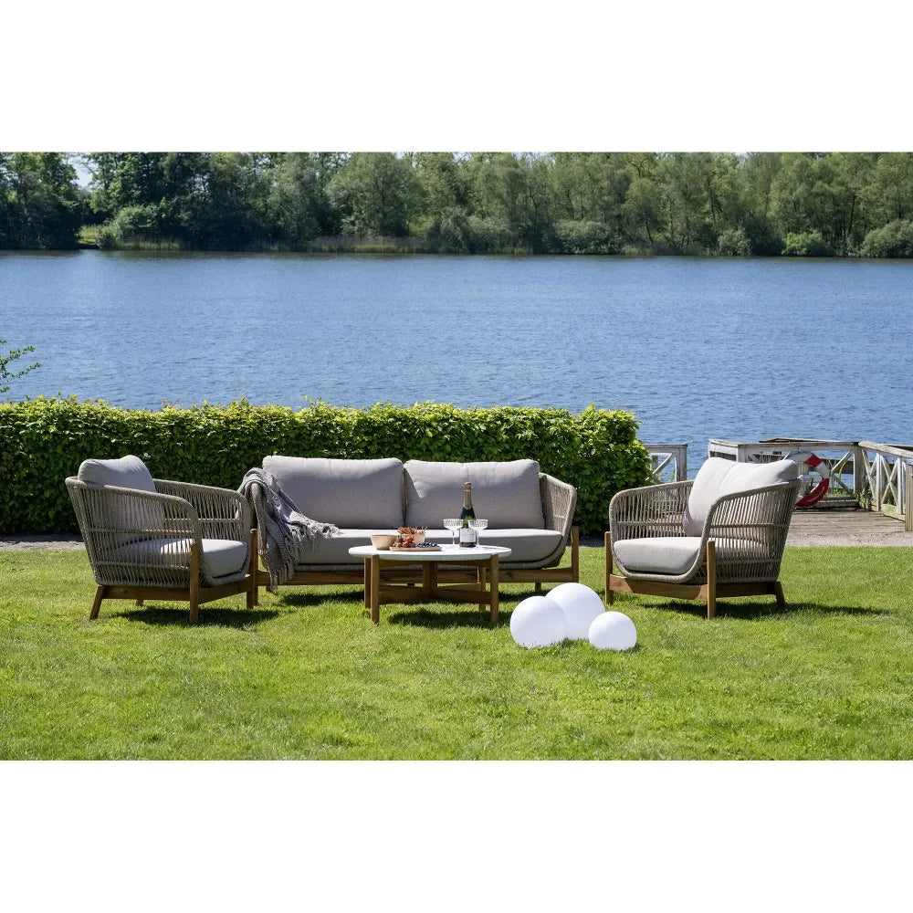 Canapea de exterior din Lemn de salcam/Metal Maro/Bej si Stofa Bej H72xL78,5cm Terracina