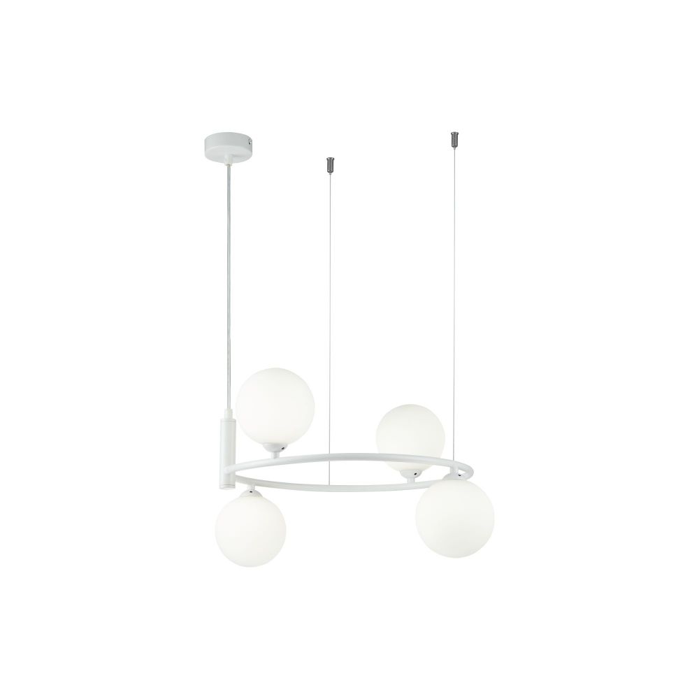 Lustra rotunda cu inaltime reglabila din Sticla Alb cu 4 becuri L44x39xH184cm Ring