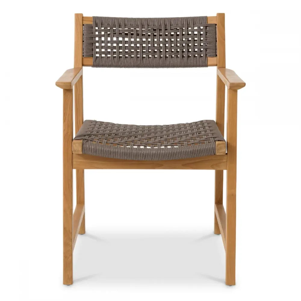Set 2 scaune de exterior din Lemn de tec Maro si Polietilena Gri H82xL58xA60cm Cancun Eichholtz
