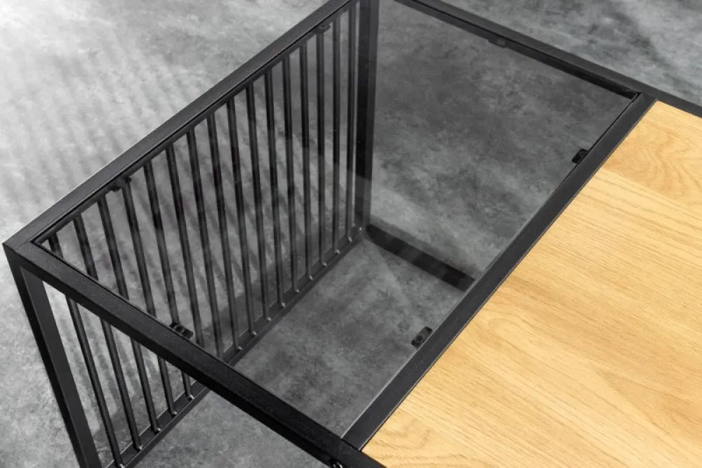 Masuta de cafea Dreptunghiulara din MDF+Sticla securizata Maro si Metal Negru L100xH40cm Architecture