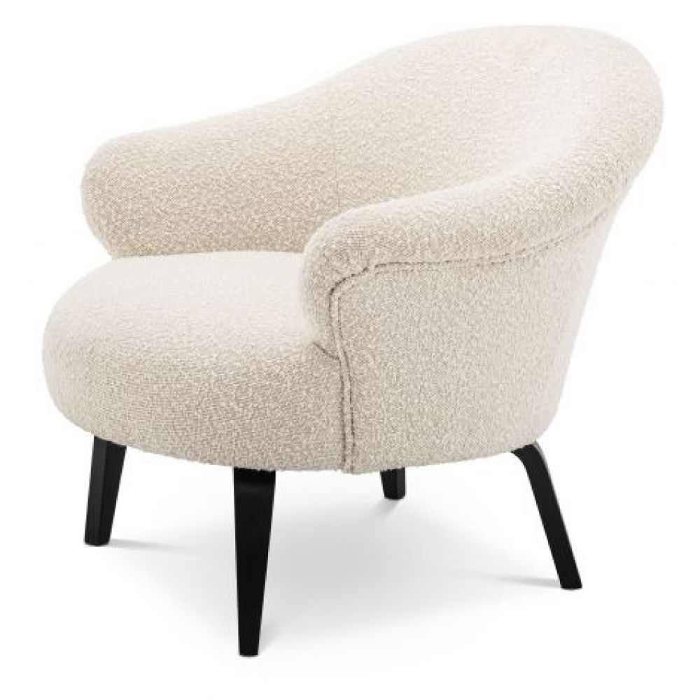 Fotoliu tapitat cu Boucle Crem cu baza din Metal Negru H69xL68xA74cm Moretti