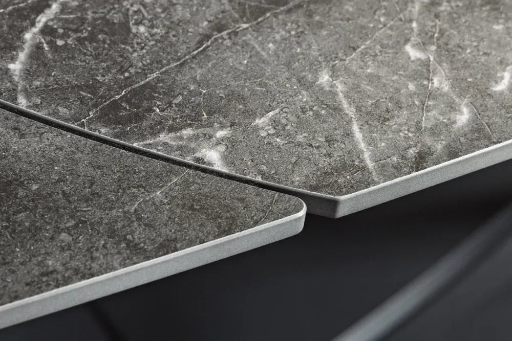 Masa extensibila din Ceramica Gri si Metal Negru L130-190xH75cm Inception