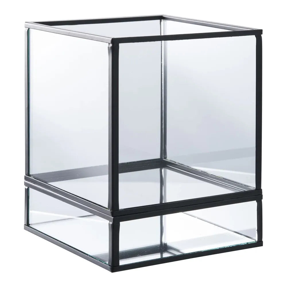 Suport lumanare din Metal/Sticla Negru/Transparent H15xL12cm Hurricane