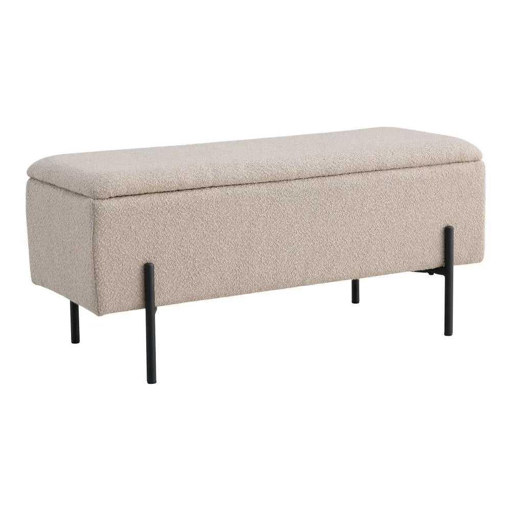 Bancheta din Metal Negru si Stofa boucle Bej H43xL95cm Watford