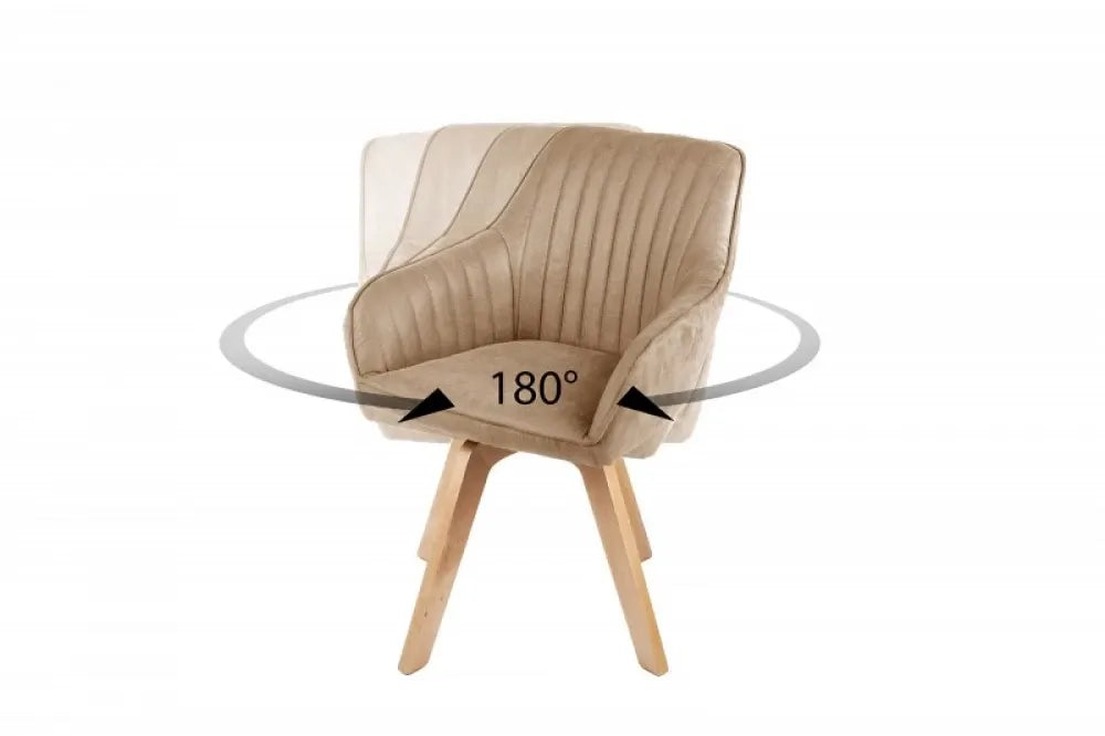 Scaun pivotant tapitat cu Catifea Bej sampanie cu picioare din Lemn de fag Maro H84xL60xA60cm Livorno