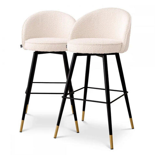 Set 2 scaune de bar pivotante tapitat cu Stofa boucle Crem cu picioare din Metal Negru/Auriu H103xL50xA55cm Cooper Eichholtz
