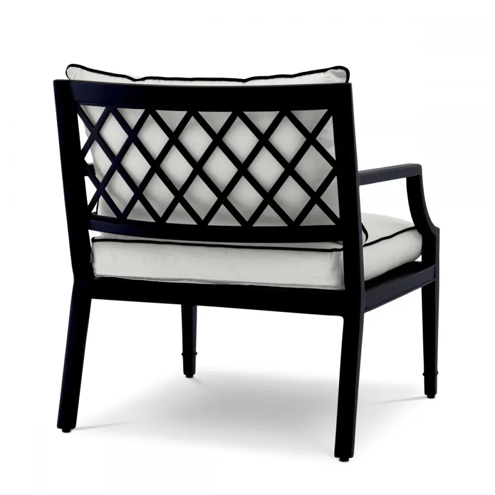 Fotoliu de exterior din Metal Negru si Stofa Alb H79xL68.5xA80cm Bella Vista Eichholtz