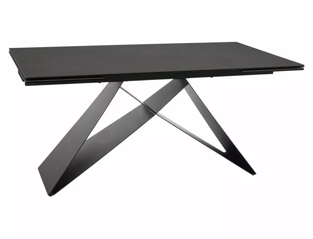 Masa Dreptunghiulara de 12 persoane din Sticla securizata+Ceramica Maro ossido bruno si Metal Negru mat L160-240xH77cm Westin