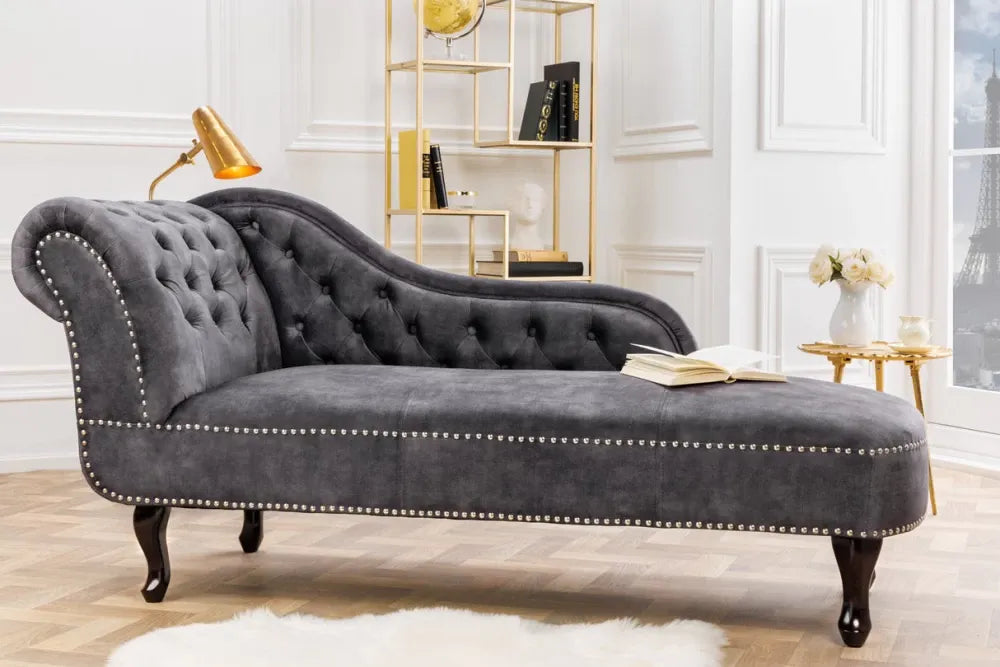 Sezlong tapitat cu Catifea Gri L170cm Chesterfield