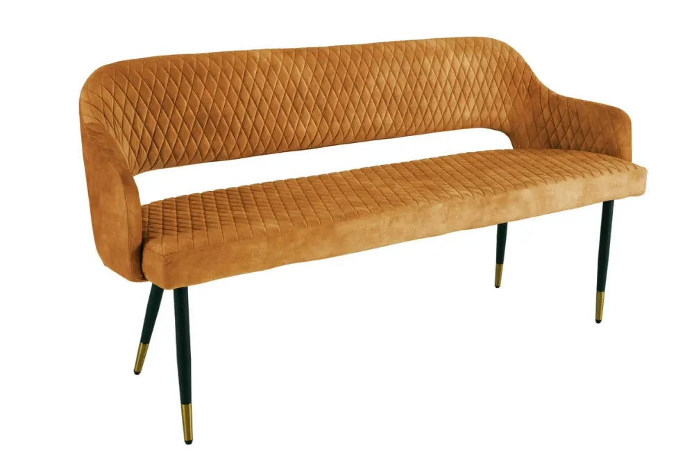 Banca din Metal Negru/Auriu si Catifea Galben H82xL162cm Paris