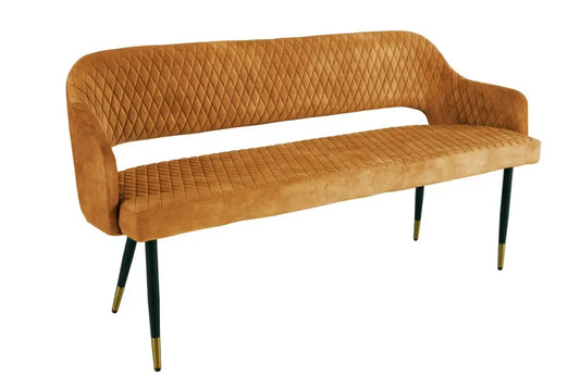 Banca din Metal Negru/Auriu si Catifea Galben H82xL162cm Paris