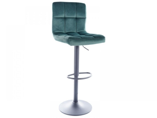 Scaun de bar cu inaltime reglabila din Catifea si Metal Verde/Negru H96-117xL42xA39cm Tokyo