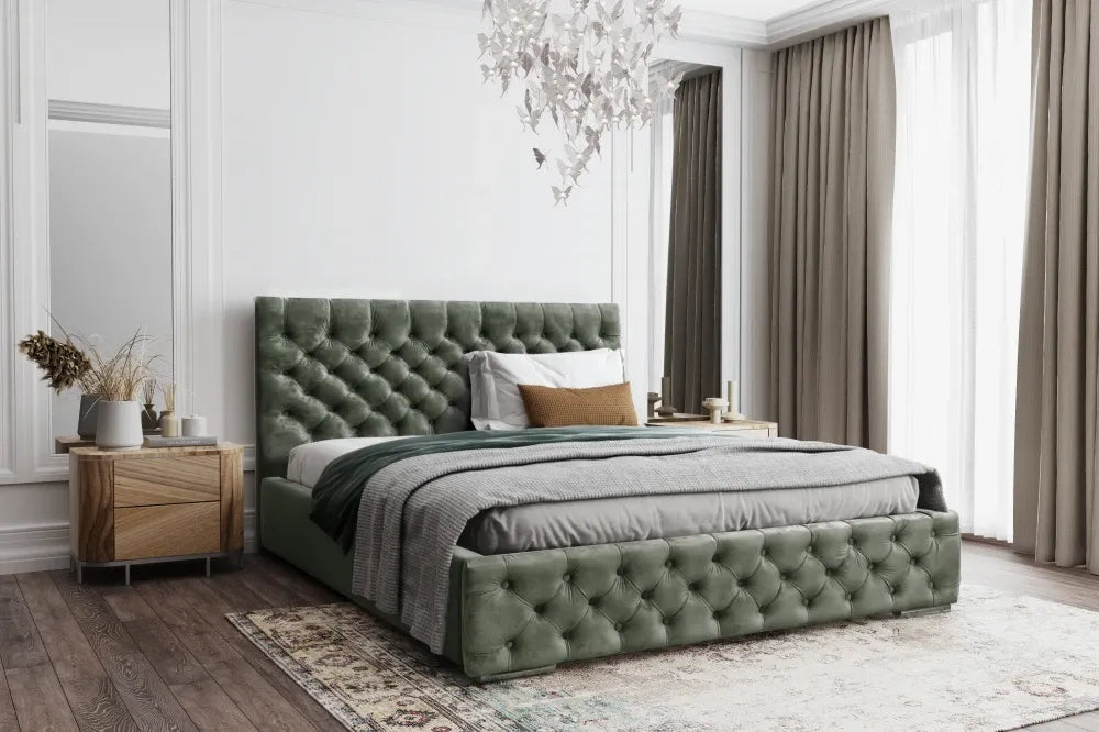 Pat 160 x 200 tapitat cu Catifea Magic velvet Verde olive Lora