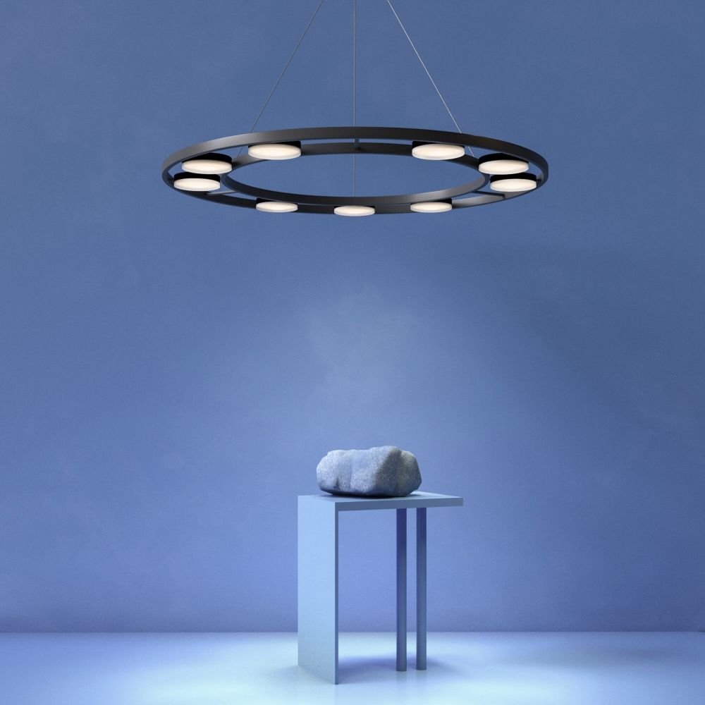Lustra rotunda cu inaltime reglabila din Metal Negru cu LED  D80xH150cm Fad