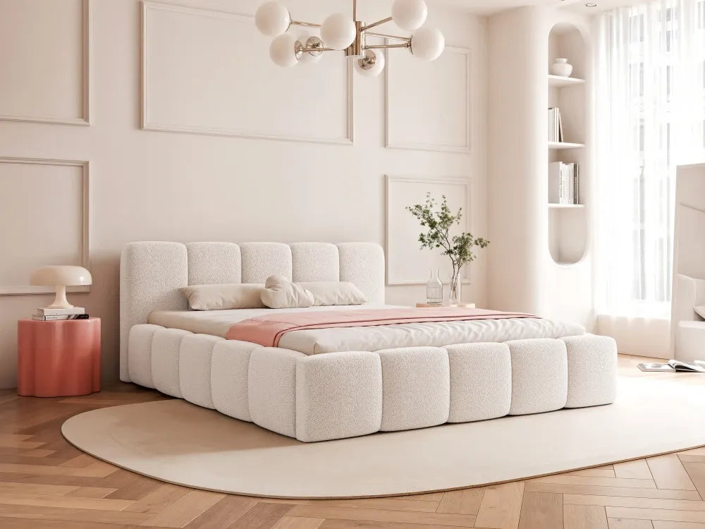 Pat 140 x 200 tapitat cu Stofa boucle Abriamo Alb Aeris