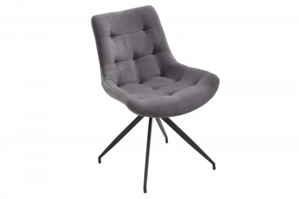 Scaun tapitat cu Stofa/Piele artificiala Gri cu picioare din Metal Negru H86xL57xA61cm Divani