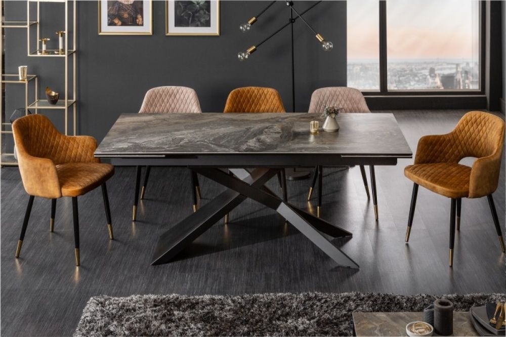 Masa extensibila dreptunghiulara din Ceramica Gri/Negru de 8-10 persoane L180/260x90cm Euphoria