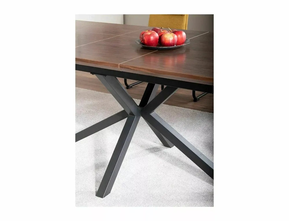 Masa extensibila din MDF+Furnir Maro nuc si Metal Negru L160-200xH75cm Logan