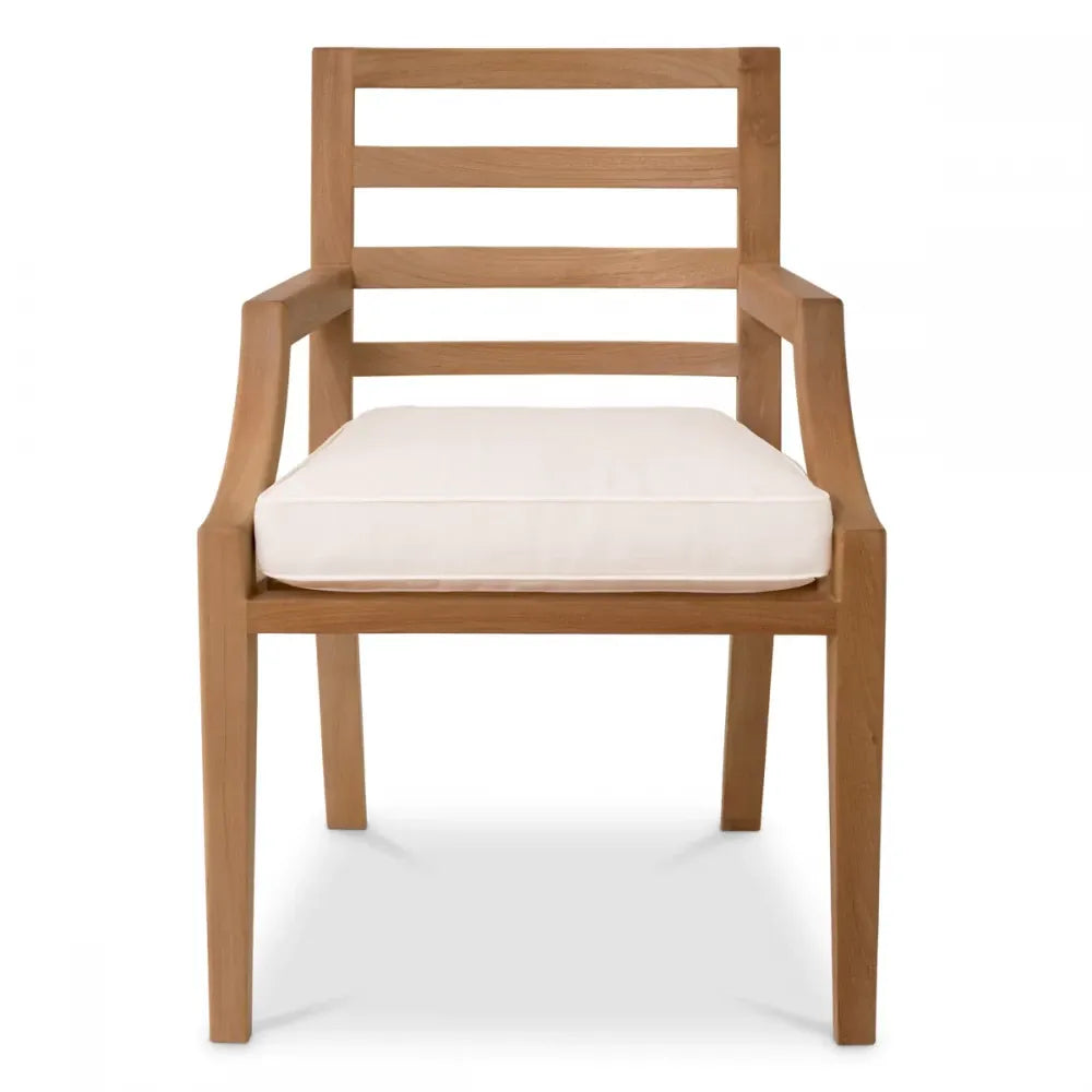 Scaun de exterior din Lemn de tec Maro si Stofa Alb H86.5xL59.5xA60.5cm Hera Eichholtz