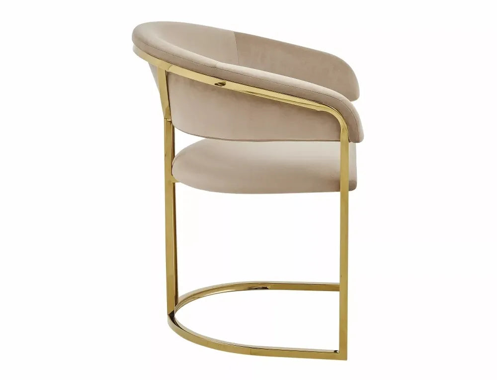 Scaun din Catifea Bej si Otel inoxidabil Auriu Hx77Lx57xA64cm Tulipe