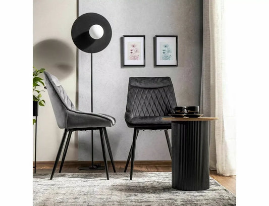 Set 2 scaune tapitat cu Catifea Gri cu picioare din Metal Negru H88xL45xA44cm Agat