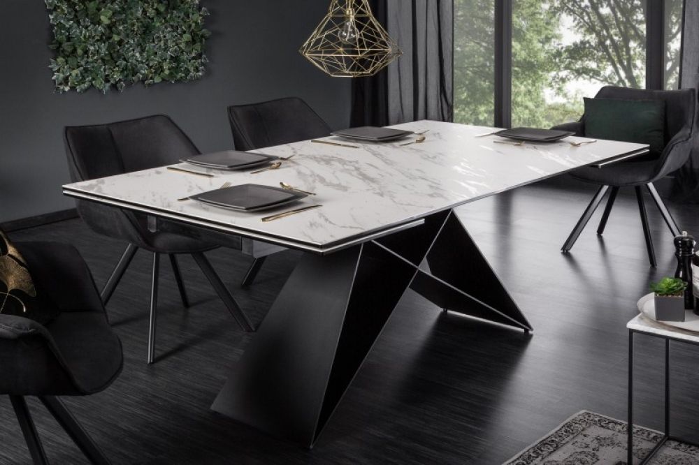 Masa extensibila dreptunghiulara din Ceramica Alb/Gri de 8-10 persoane L180/260x100cm Prometheus