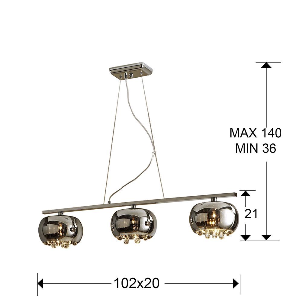 Lustra dreptunghiulara cu inaltime reglabila din Sticla Gri cu 3 becuri L102x22xH140cm Argos