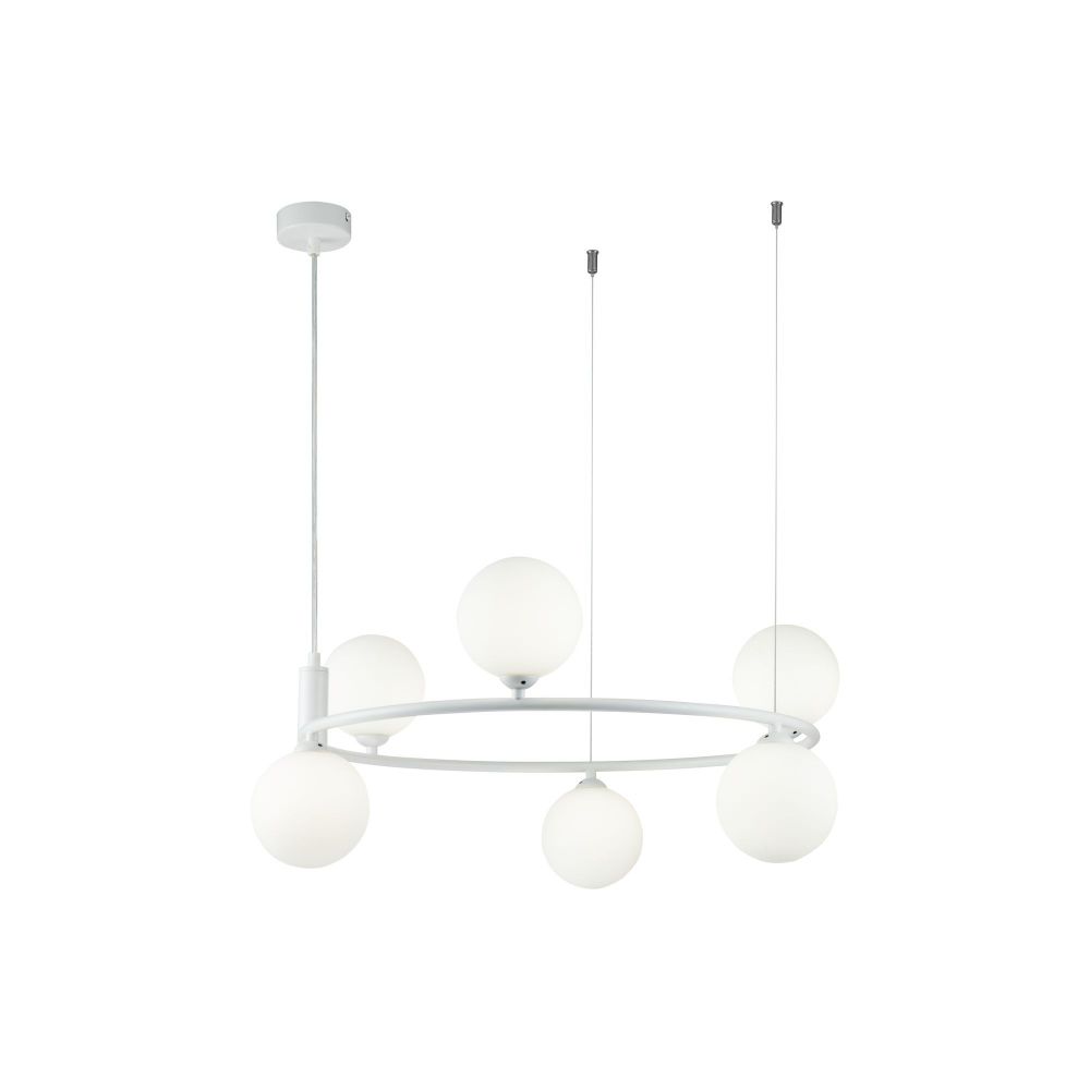 Lustra rotunda cu inaltime reglabila din Sticla Alb cu 6 becuri D58xH184cm Ring