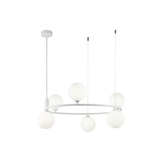 Lustra rotunda cu inaltime reglabila din Sticla Alb cu 6 becuri D58xH184cm Ring