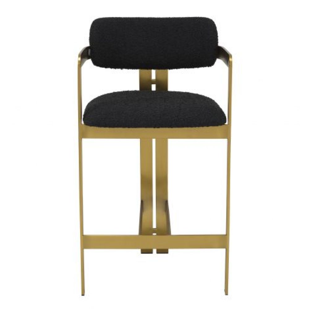 Scaun de insula tapitat cu Boucle Negru cu picioare din Metal Auriu H97xL53xA45cm Donato