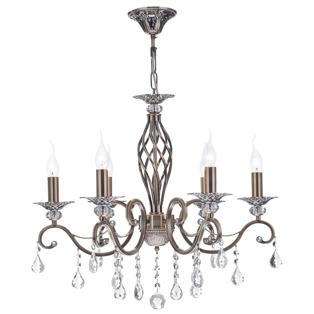 Candelabru rotund cu inaltime reglabila din Cristal Auriu cu 6 becuri D63xH116cm Grace