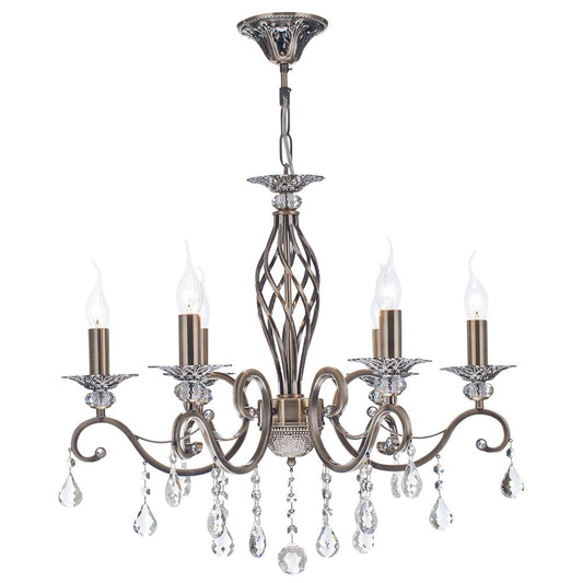 Candelabru rotund cu inaltime reglabila din Cristal Auriu cu 6 becuri D63xH116cm Grace