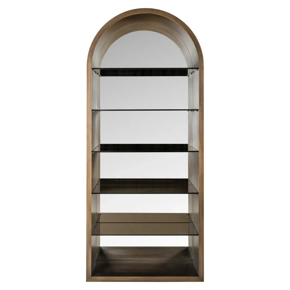 Biblioteca din Metal/Lemn Auriu periat si Sticla securizata transparenta L90xH210cm Bowic