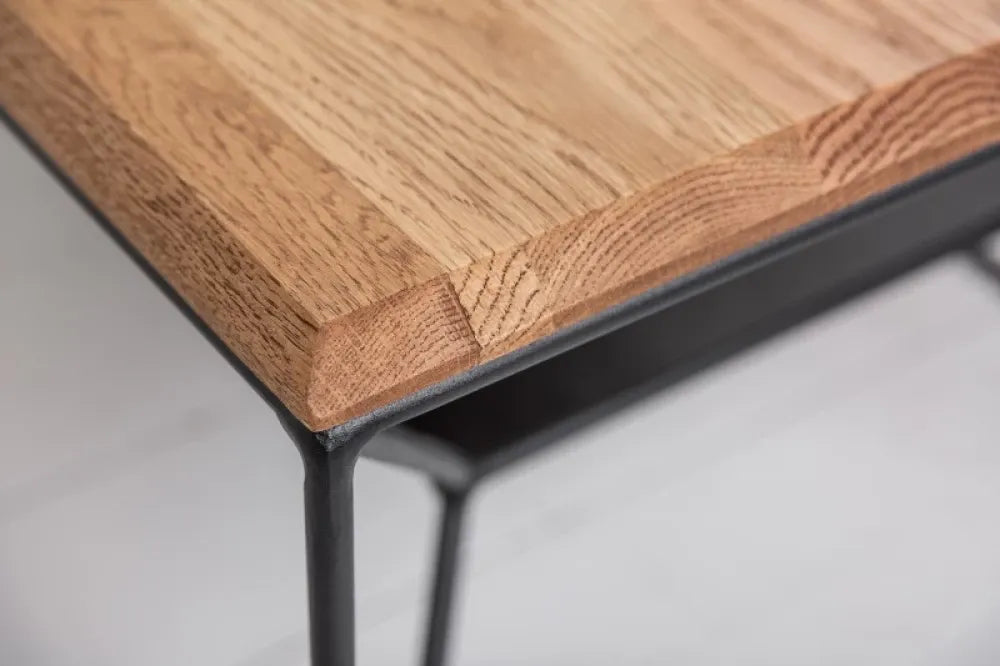 Masuta de cafea Dreptunghiulara din Lemn masiv de stejar Maro si Metal Negru L110xH40cm Architecture