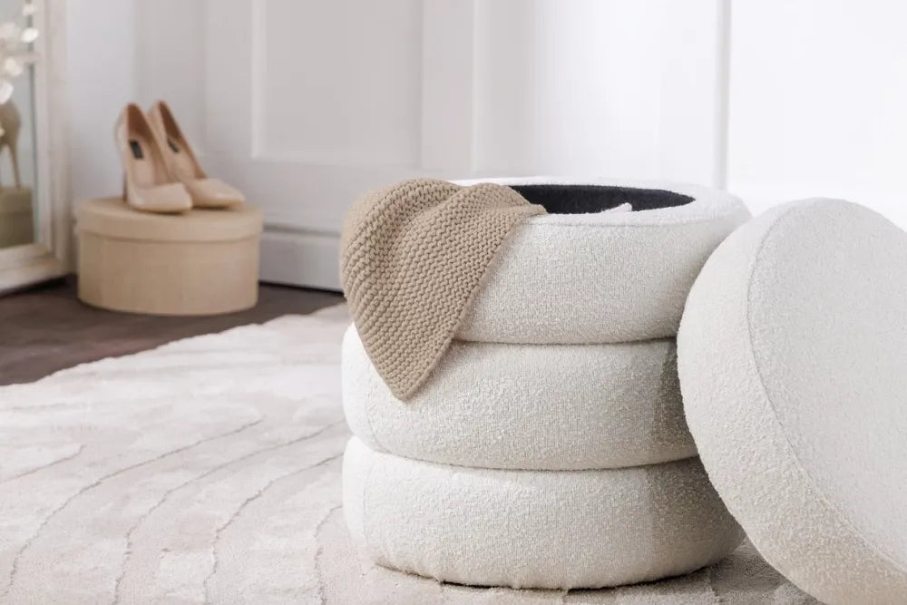 Puf cu spatiu de depozitare din Stofa boucle Alb H49xL41cm Voque